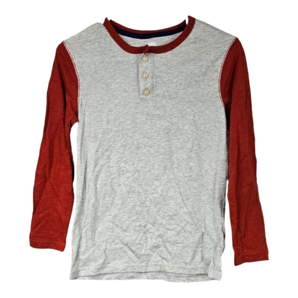 OLD NAVY Kids 10/12 Boys Gray/Red Long Sleeve Henley T-Shirt Casual Sporty Tee